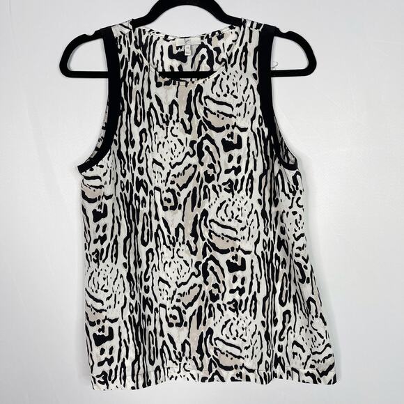 Joie XSmall XS Black White Silk Toki Ocelet Printed Tank Animal Print Grossgrain - Picture 1 of 12
